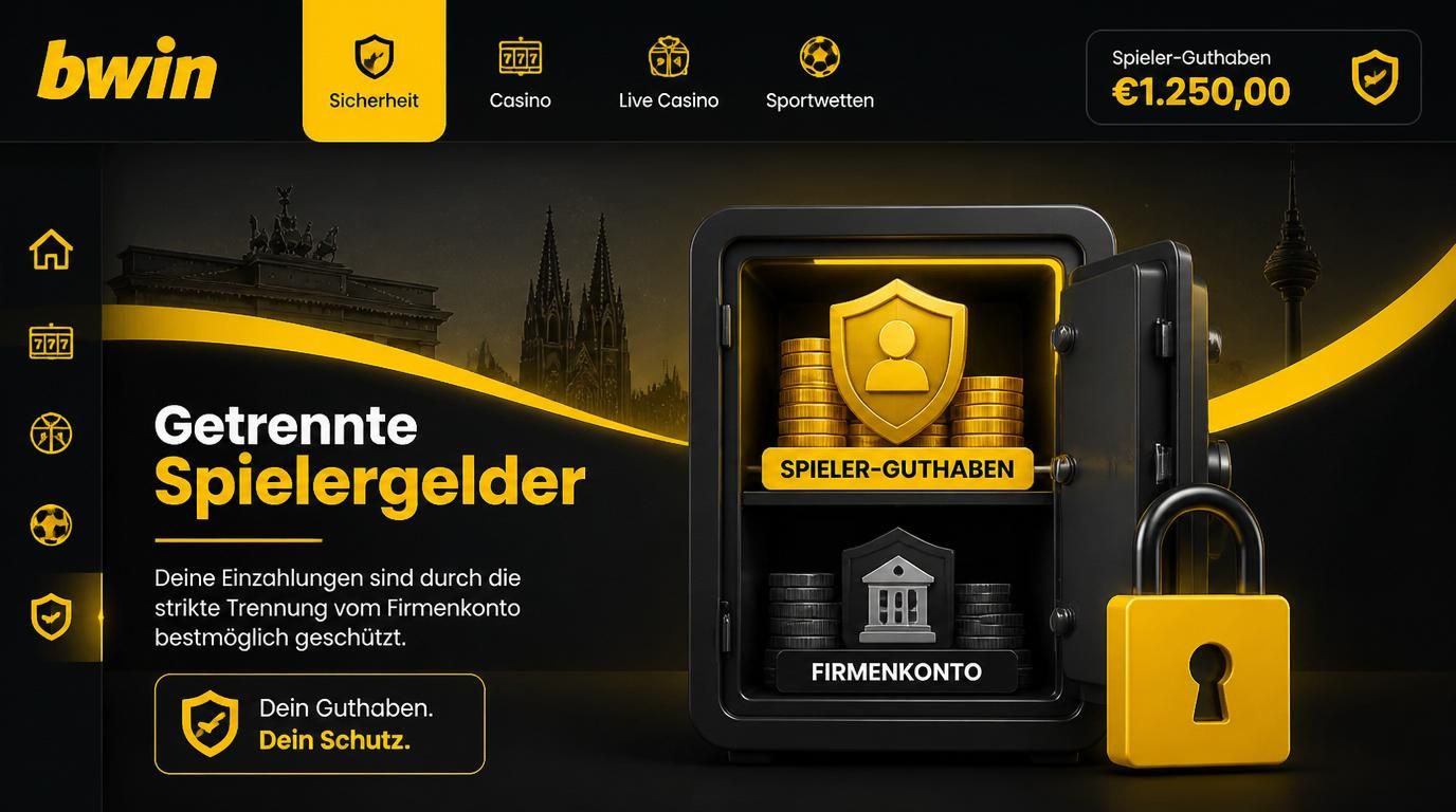 Visualisierung des getrennten Spielergeld-Prinzip mit Tresor und Sicherheit.